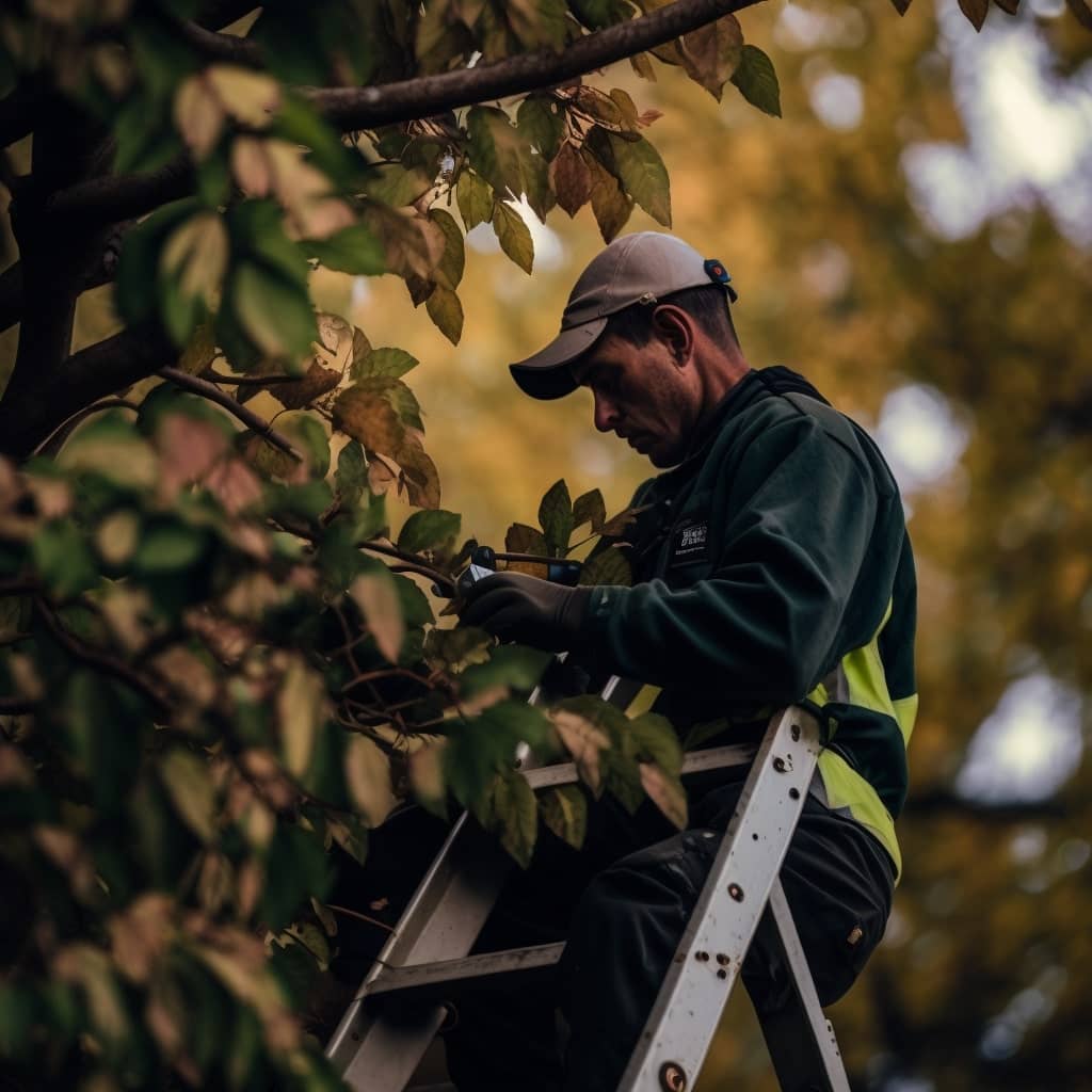 A guy trimming a tree